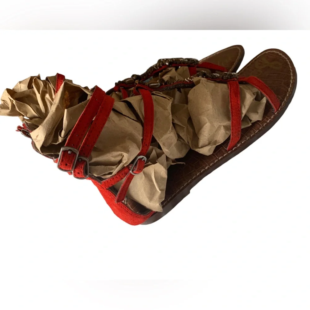 Sam Edelman Giada Beaded Leather Sandals Gladiator Zippered Back Women’s Shoes - Picture 9 of 11